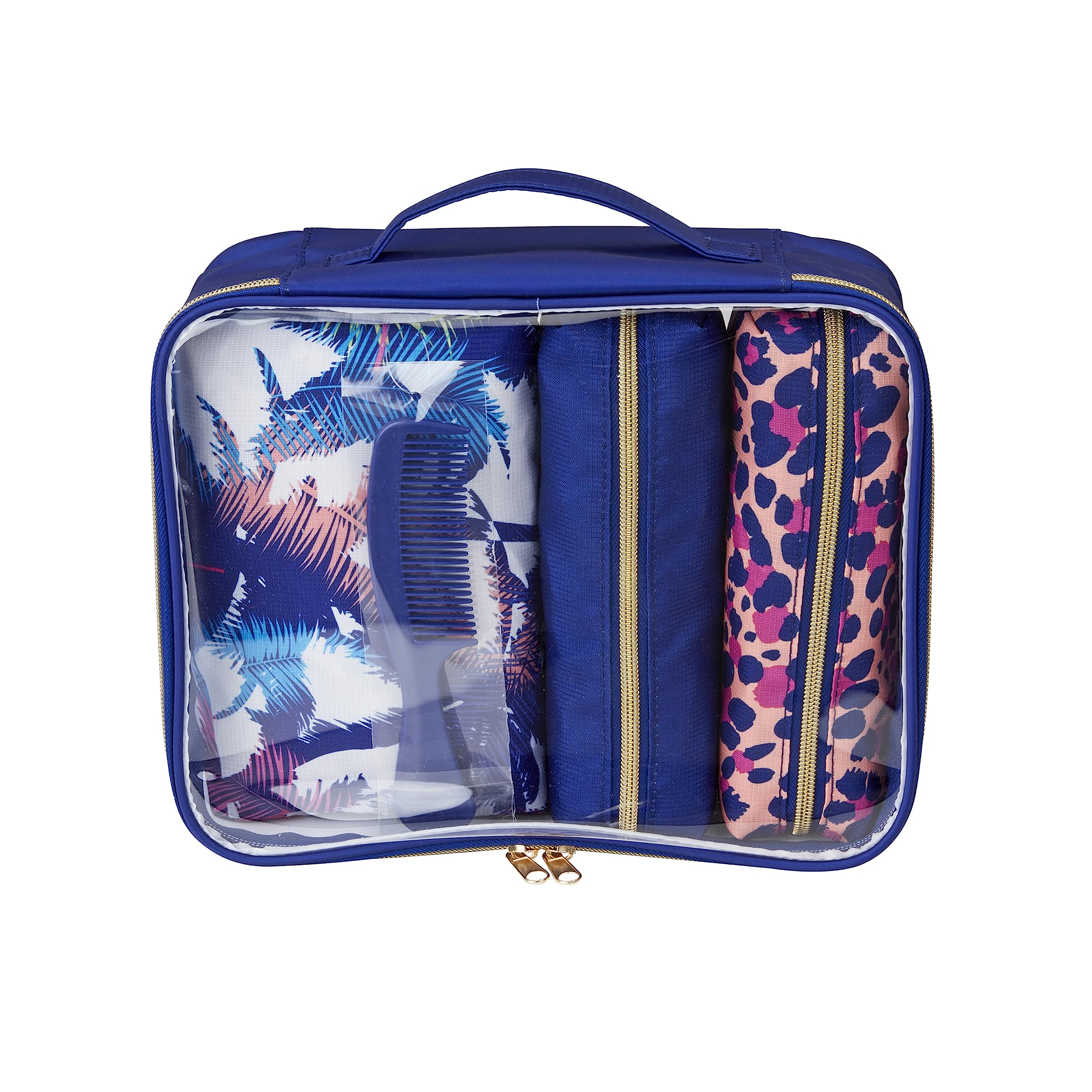 Conair Makeup Bag - Travel Toiletry Bag - Cosmetic Bag - Toiletry Bag for Women - Double Zip Organizer - Pink Palm Print